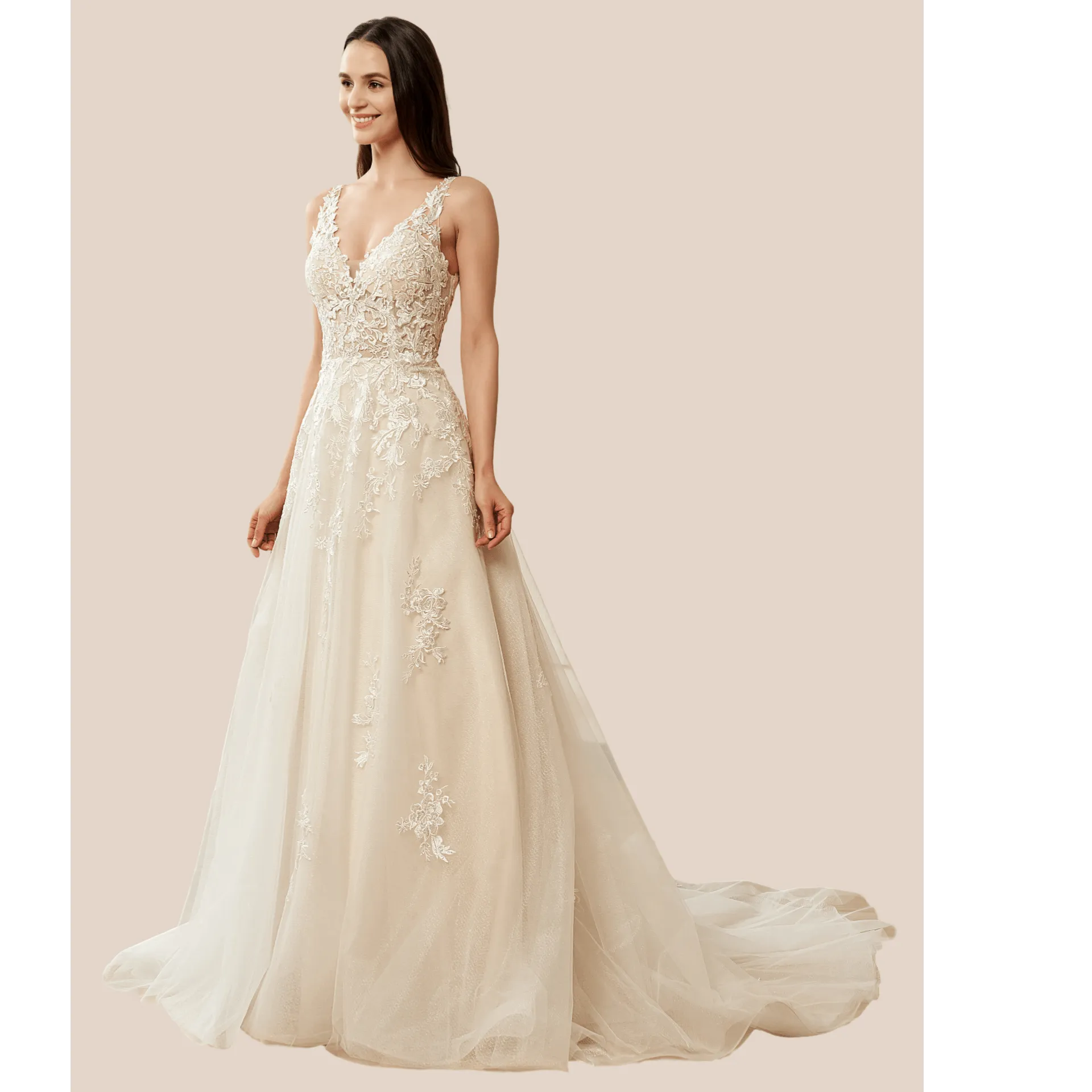 Annika applique lace wedding gown ivory/ivory s16-18 Express NZ wide
