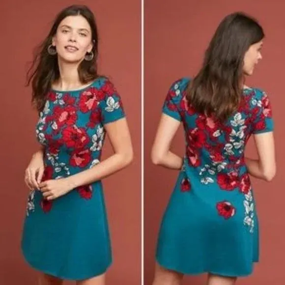 Anthropologie Maeve Allison Poppy Floral Sweater Dress - Size Medium
