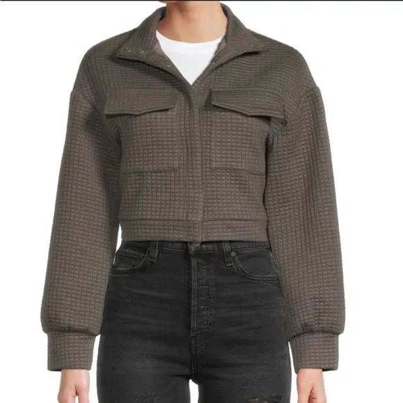 Area Stars Grey Quilted Cropped Snap Front Utility Jacket Nila Size Large