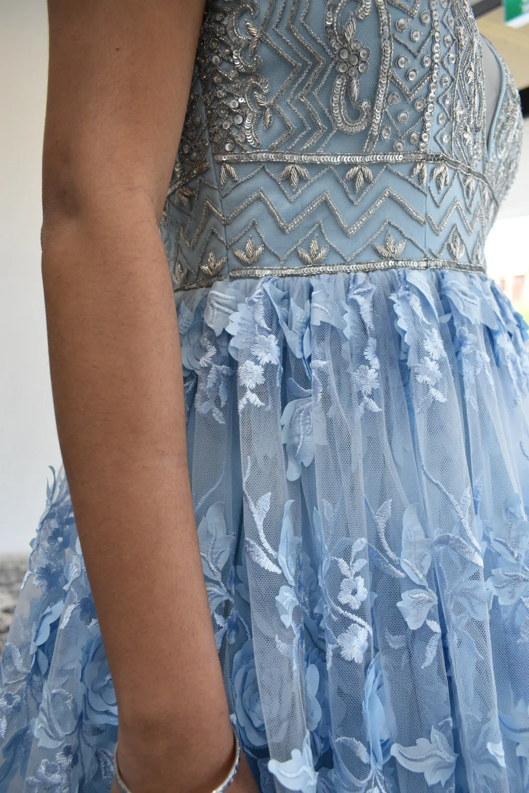Astonishing powder blue color party-wear Gown