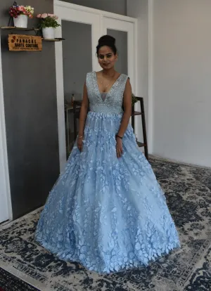 Astonishing powder blue color party-wear Gown