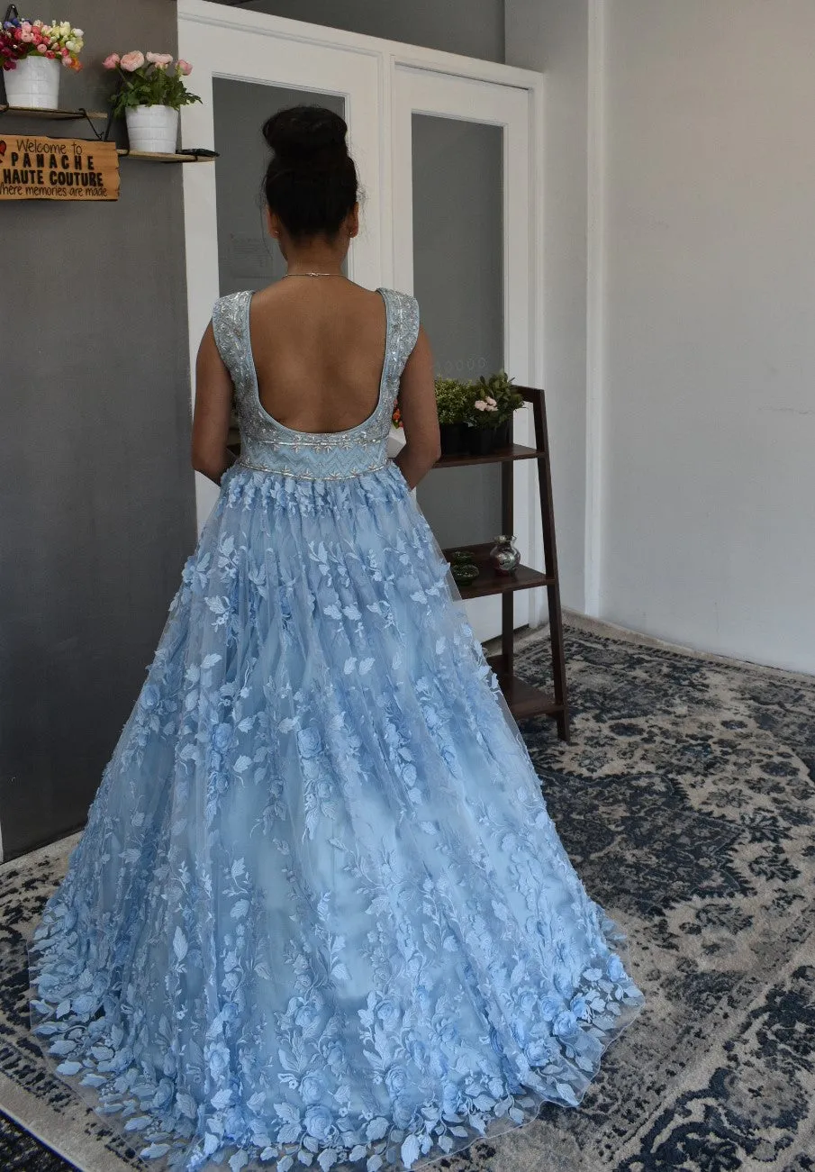 Astonishing powder blue color party-wear Gown