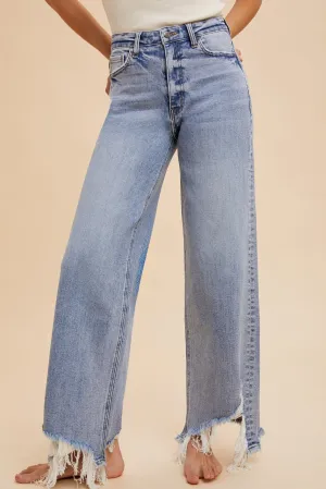 ASYMMETRICAL DISTRESSED HEM STRAIGHT FIT