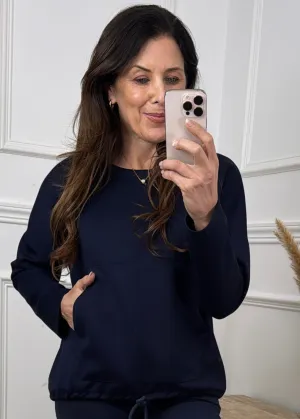 Audrey Navy Kangaroo Pocket Sweatshirt