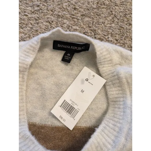 Banana Republic merino wool Sweater New Brown Gray Stripe Womens Size M