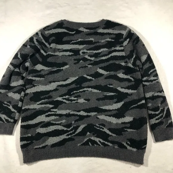 Barefoot Dreams Womens 2X CozyChic Seaside Crewneck Pullover Sweater Carbon Camo