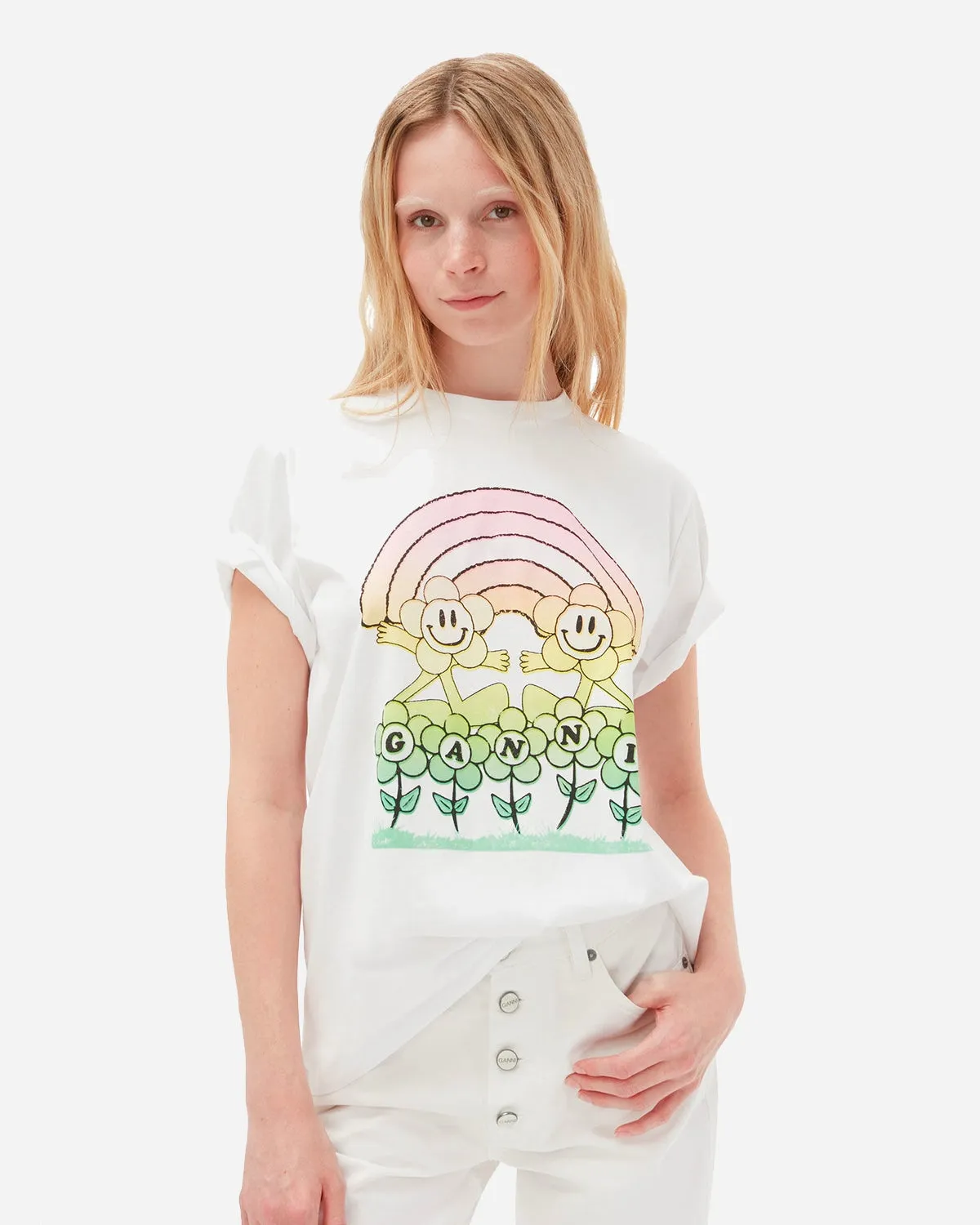 Basic Jersey Rainbow Relaxed T-shirt - Bright White