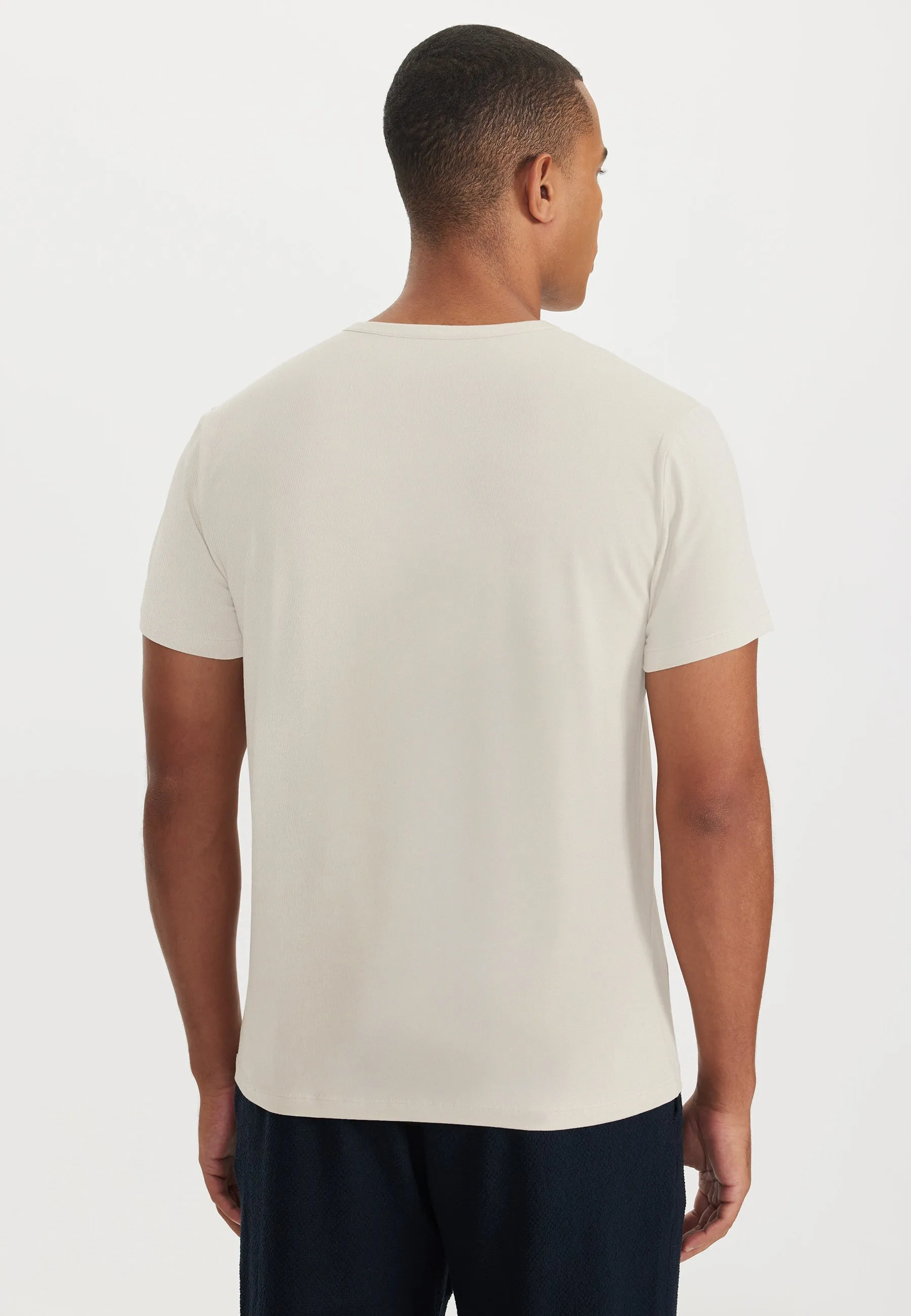 Bej V-Yaka Regular Fit Pamuk Elastan Karışımlı Basic Erkek T-Shirt THEO