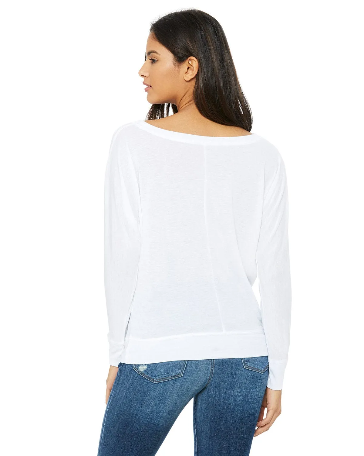 Bella Canvas Ladies Long Sleeve Off The Shoulder Top | White