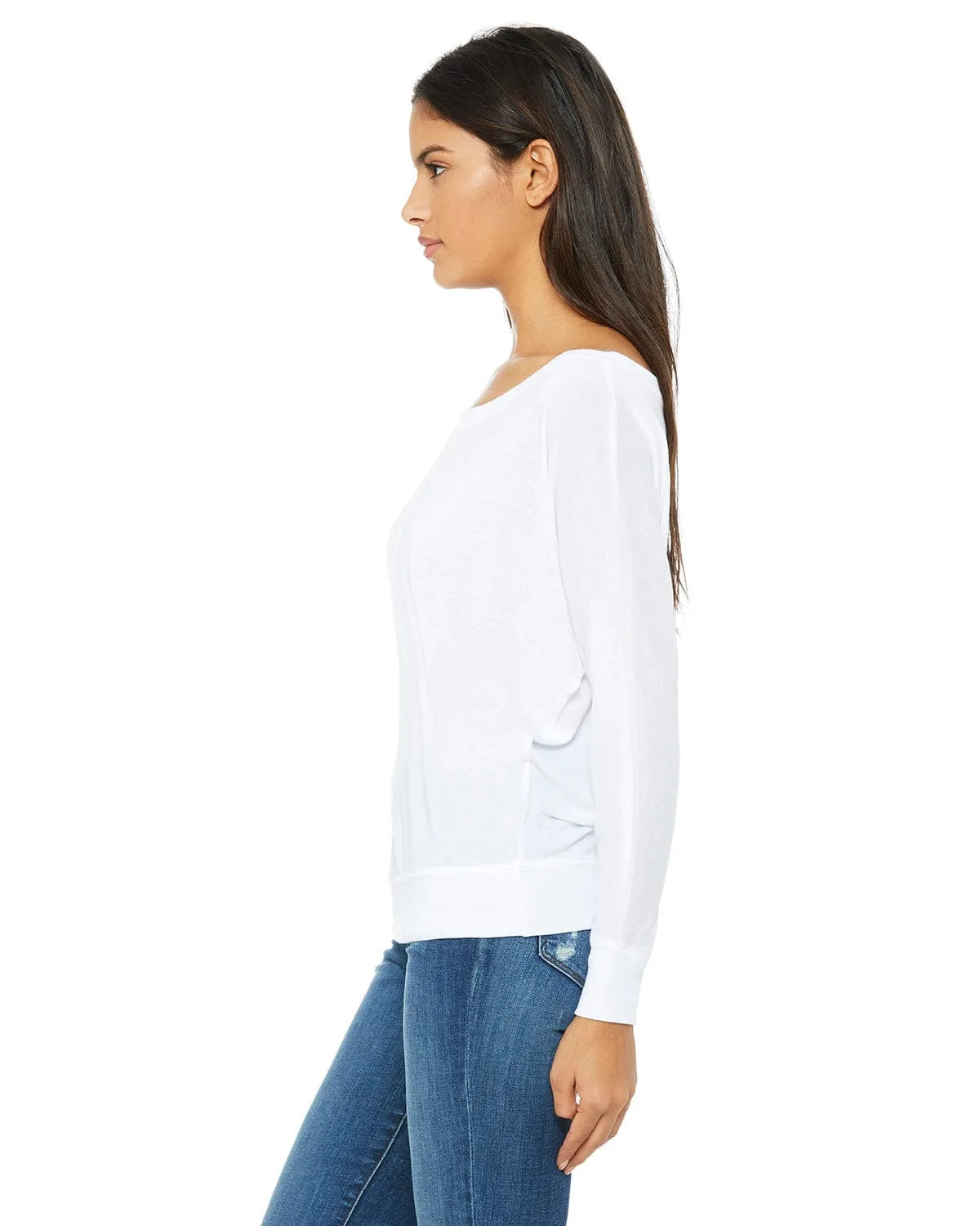 Bella Canvas Ladies Long Sleeve Off The Shoulder Top | White