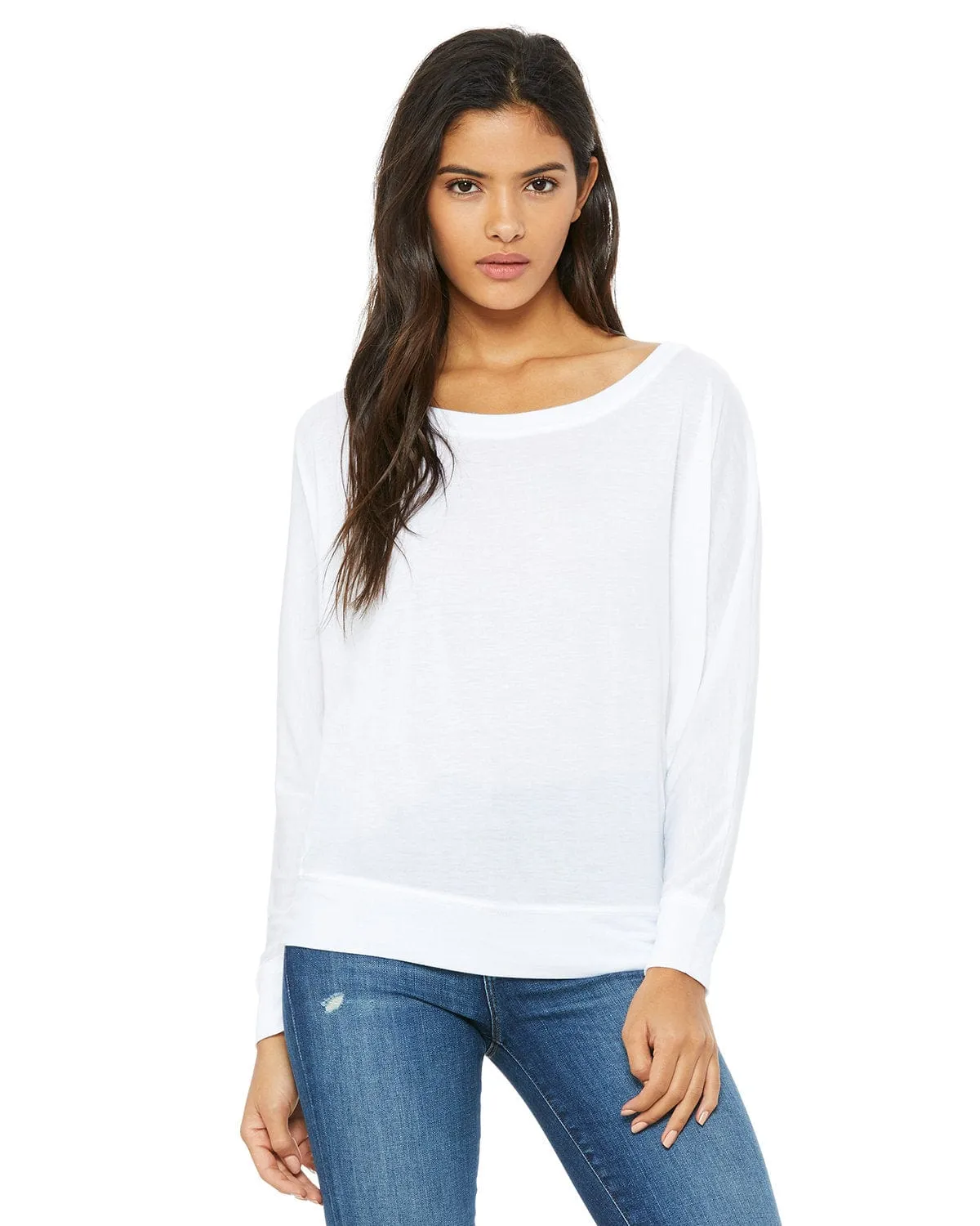 Bella Canvas Ladies Long Sleeve Off The Shoulder Top | White