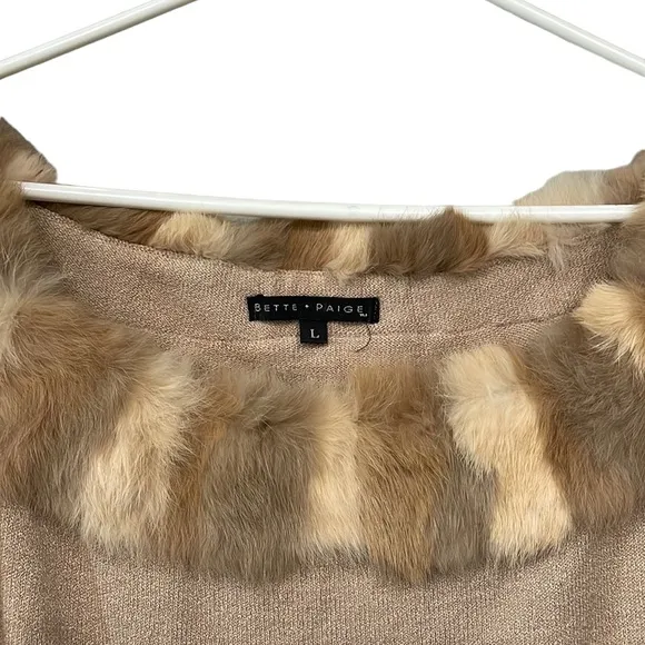 Bette Paige Off The Shoulder 100% Rabbit Fur Trimmed Sweater Top Sz. L.