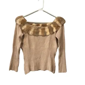 Bette Paige Off The Shoulder 100% Rabbit Fur Trimmed Sweater Top Sz. L.