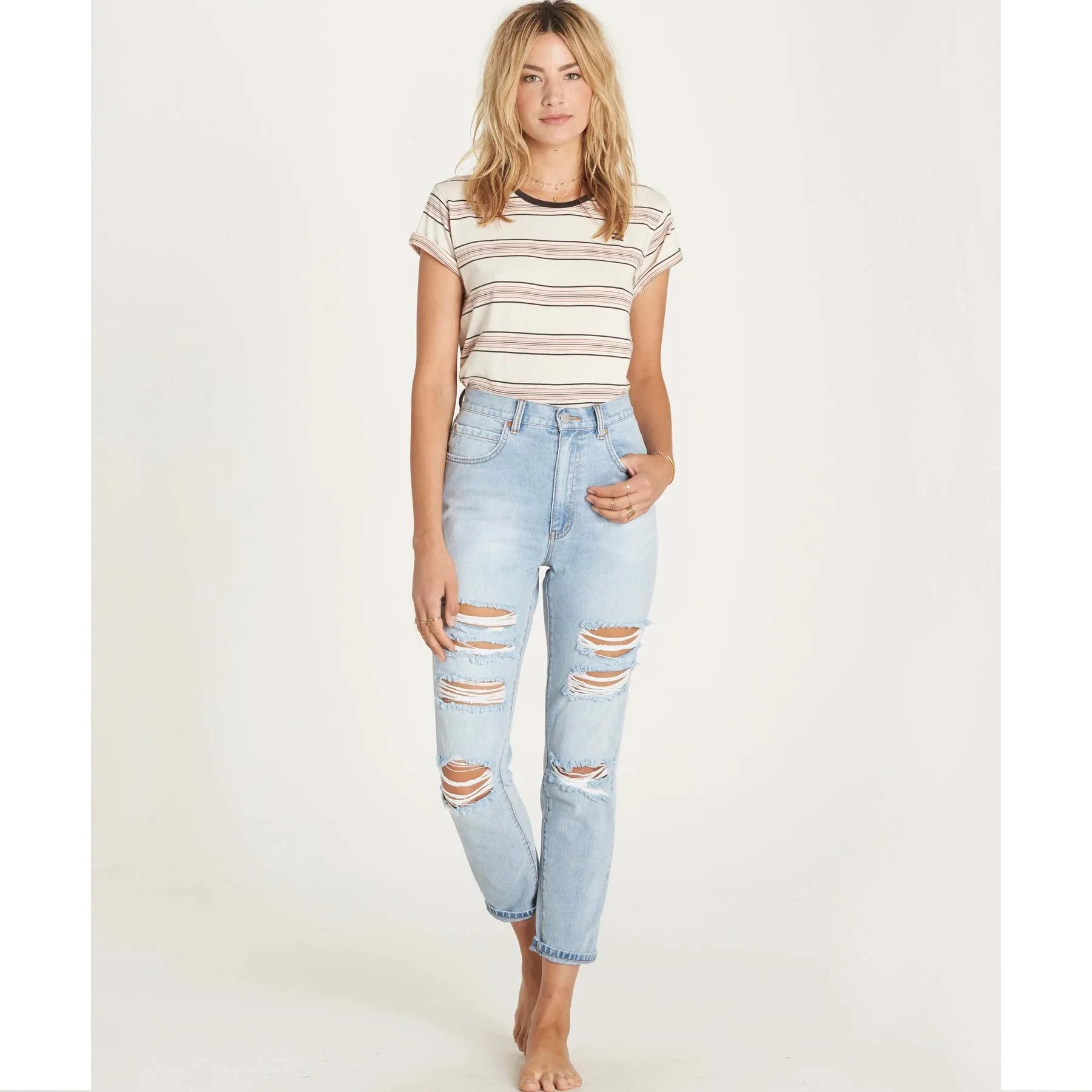 Billabong Women's Cheeky Denim High Waisted Destructed Jeans | Water