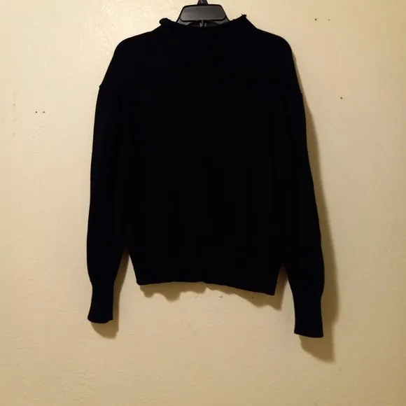 Black 100% Cotton Rolled Mock Neck Sweater Essentials Capsule Classic Minimalist