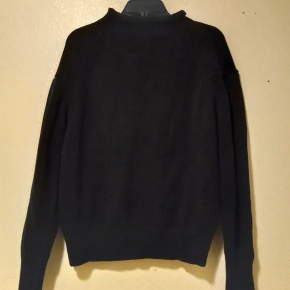 Black 100% Cotton Rolled Mock Neck Sweater Essentials Capsule Classic Minimalist