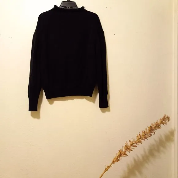 Black 100% Cotton Rolled Mock Neck Sweater Essentials Capsule Classic Minimalist