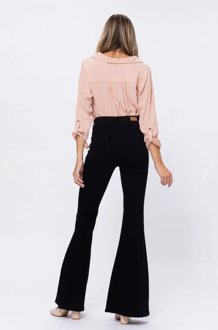 Black Judy Blue Flare Pull On Jeans