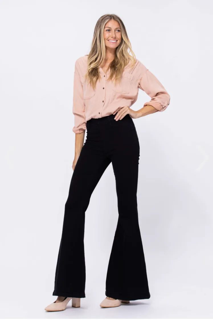 Black Judy Blue Flare Pull On Jeans