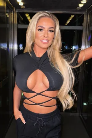 Black Ruched Cutout High Neck Bodysuit - Lakin