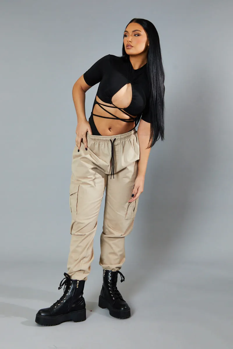 Black Ruched Cutout High Neck Bodysuit - Lakin