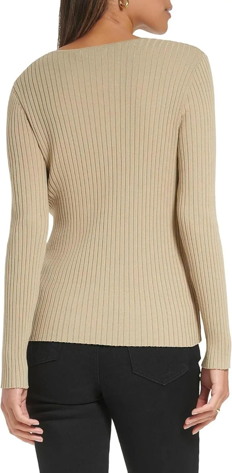 Calvin Klein Womens Ribbed Keyhole Sweater M2JSV723 Chai Brown L
