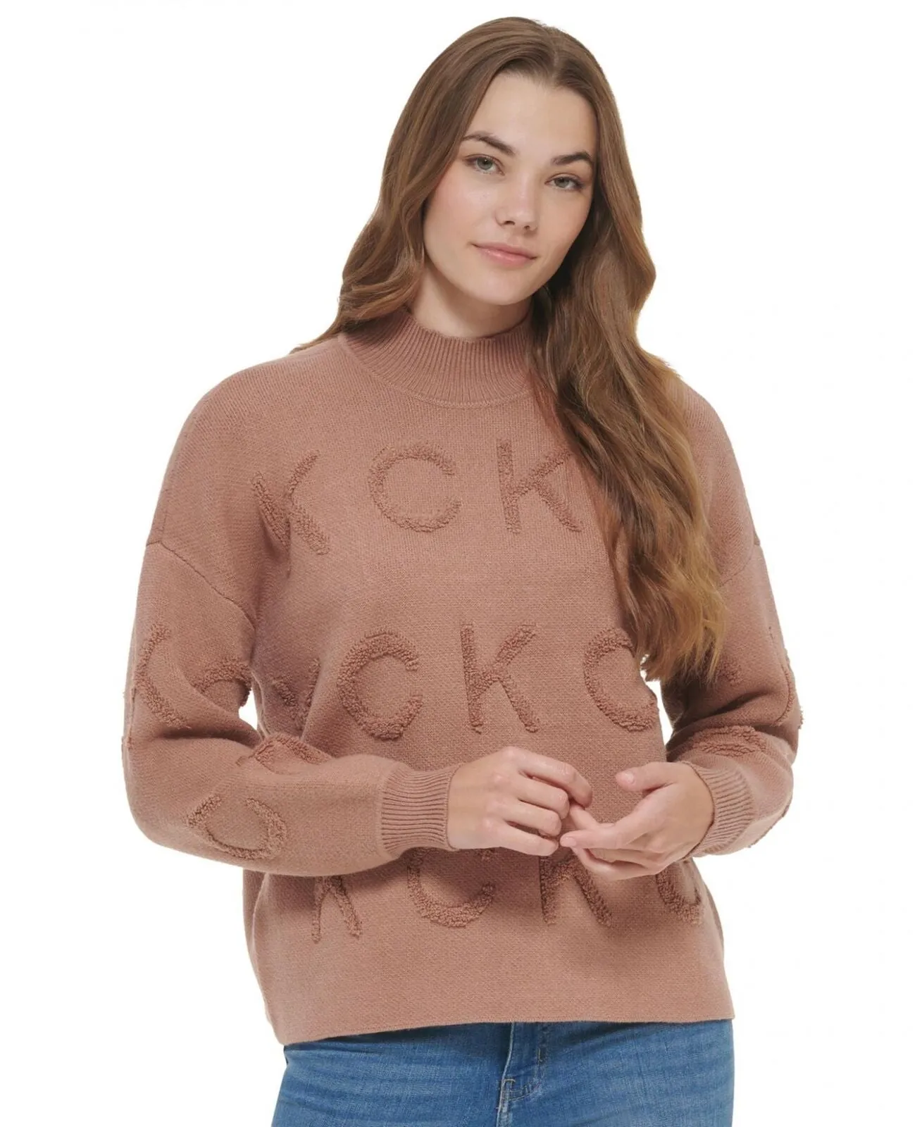Calvin Klein Women's Tonal Logo Mock Neck Sweater M2XS5708