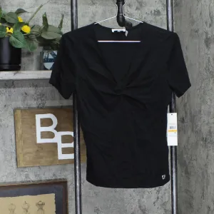 Calvin Klein Women's Twist Front V-Neck T-Shirt M3TH0804 Black S