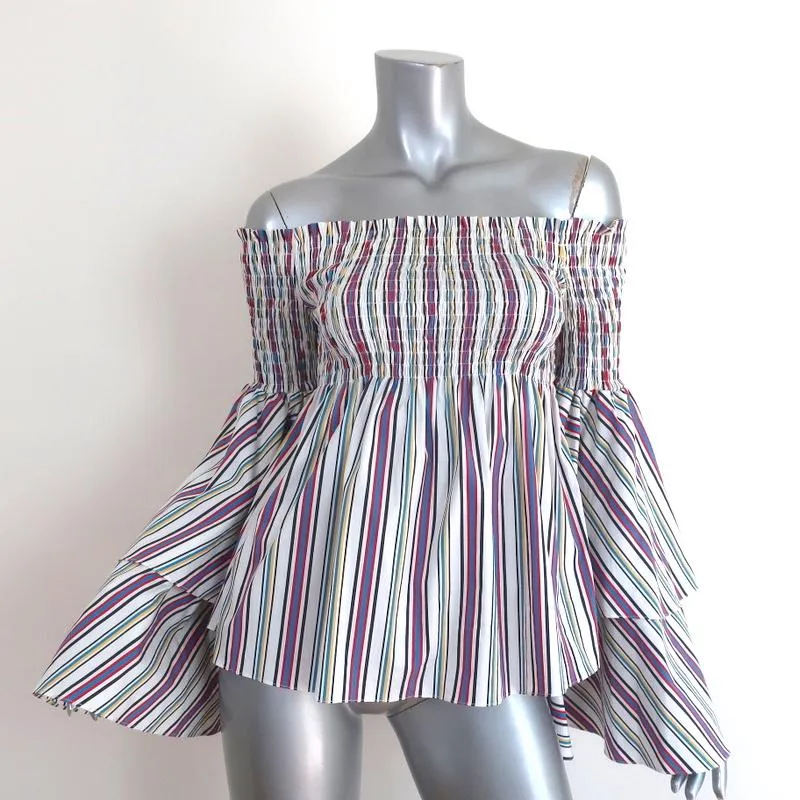 Caroline Constas Appolonia Off the Shoulder Top White/Multi Striped Size Small