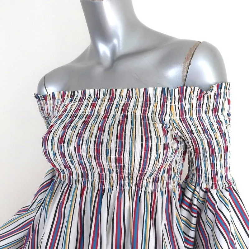 Caroline Constas Appolonia Off the Shoulder Top White/Multi Striped Size Small