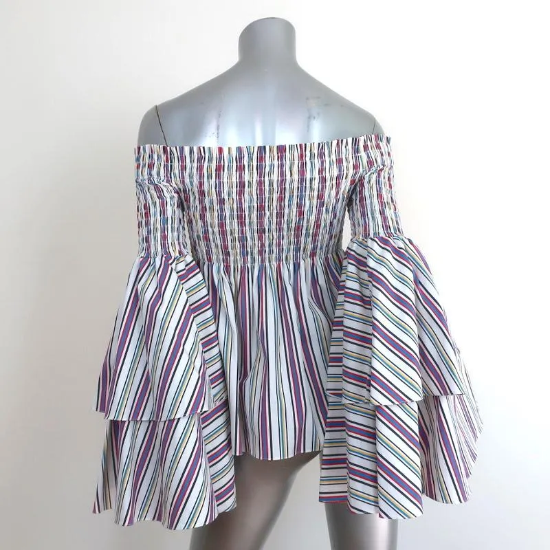 Caroline Constas Appolonia Off the Shoulder Top White/Multi Striped Size Small