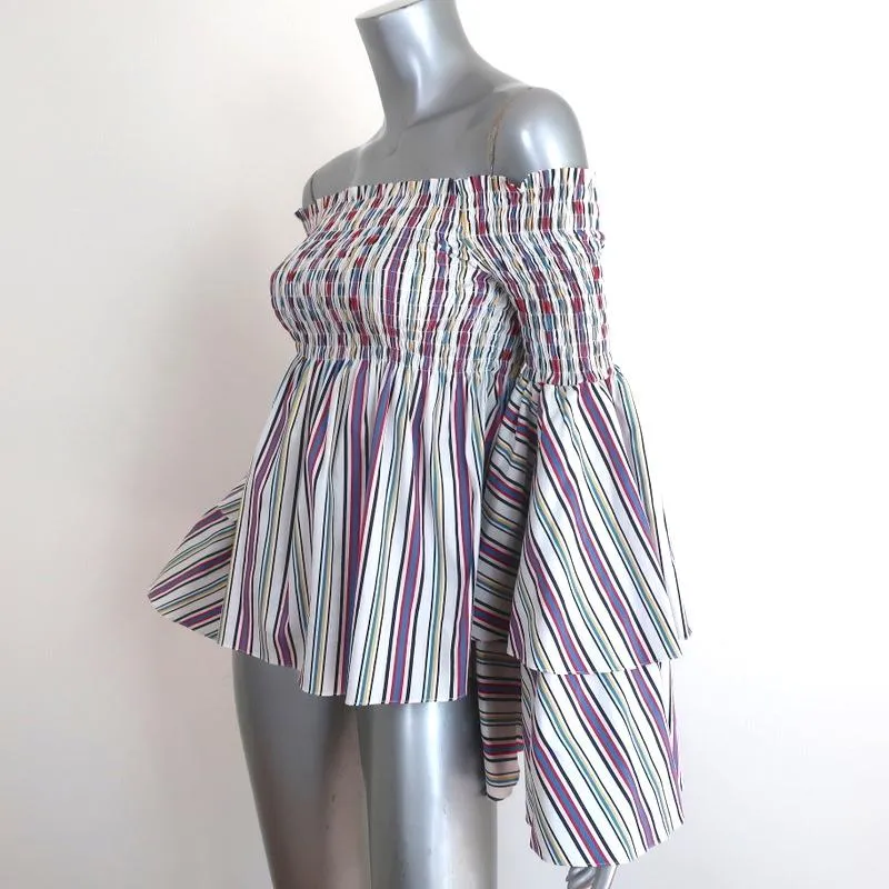 Caroline Constas Appolonia Off the Shoulder Top White/Multi Striped Size Small