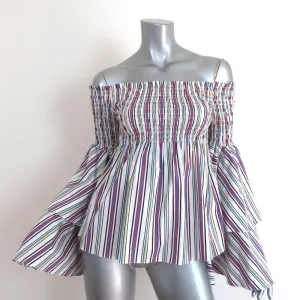 Caroline Constas Appolonia Off the Shoulder Top White/Multi Striped Size Small