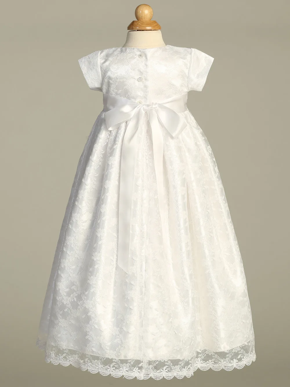 Cassandra Lace Gown with Silver Embroidered Trim