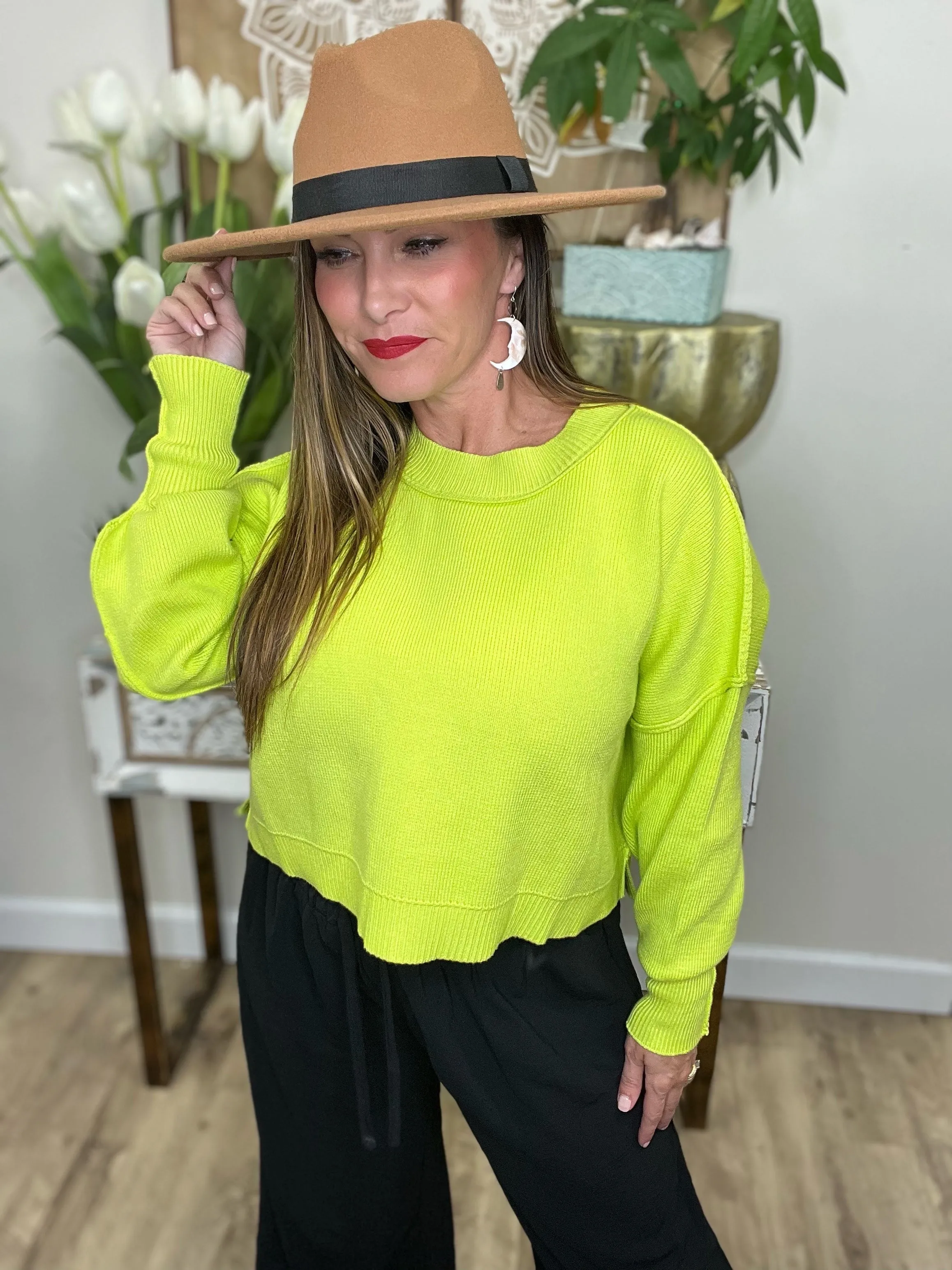 Catalina Pullover Sweater- 6 Colors (Lime, Black, White, Blue, Red Orange, Beige)