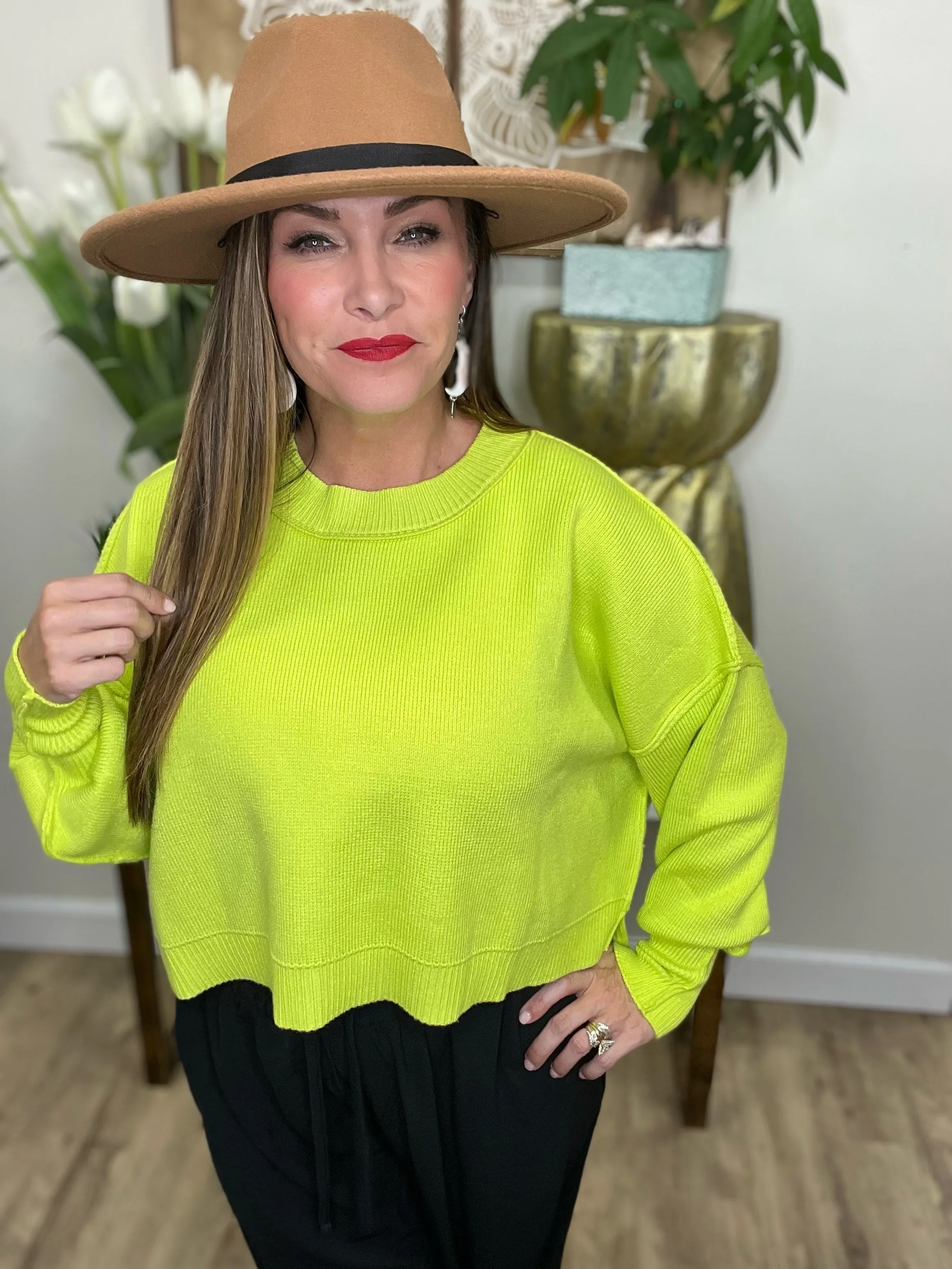 Catalina Pullover Sweater- 6 Colors (Lime, Black, White, Blue, Red Orange, Beige)