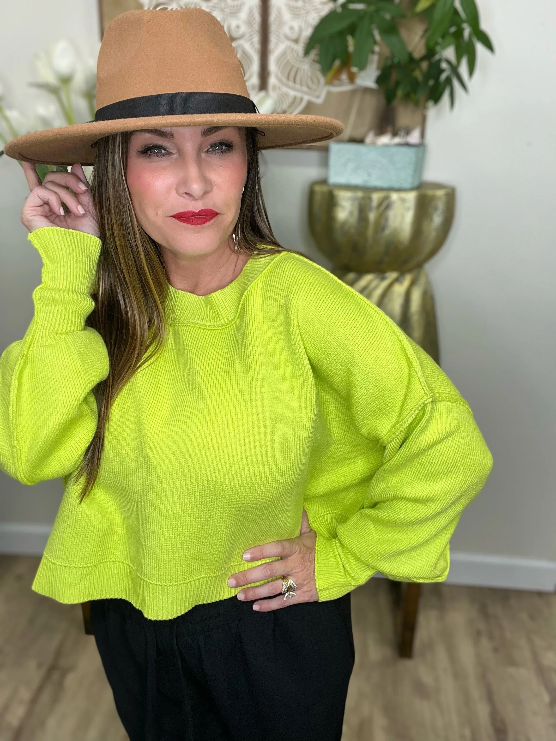 Catalina Pullover Sweater- 6 Colors (Lime, Black, White, Blue, Red Orange, Beige)