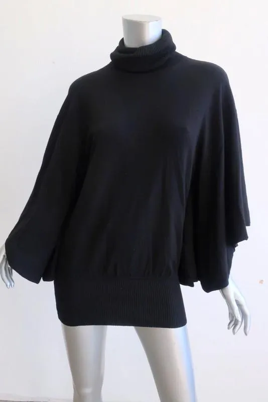 Catherine Malandrino Turtleneck Sweater Black Size Small Batwing Pullover