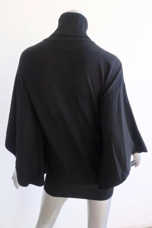 Catherine Malandrino Turtleneck Sweater Black Size Small Batwing Pullover