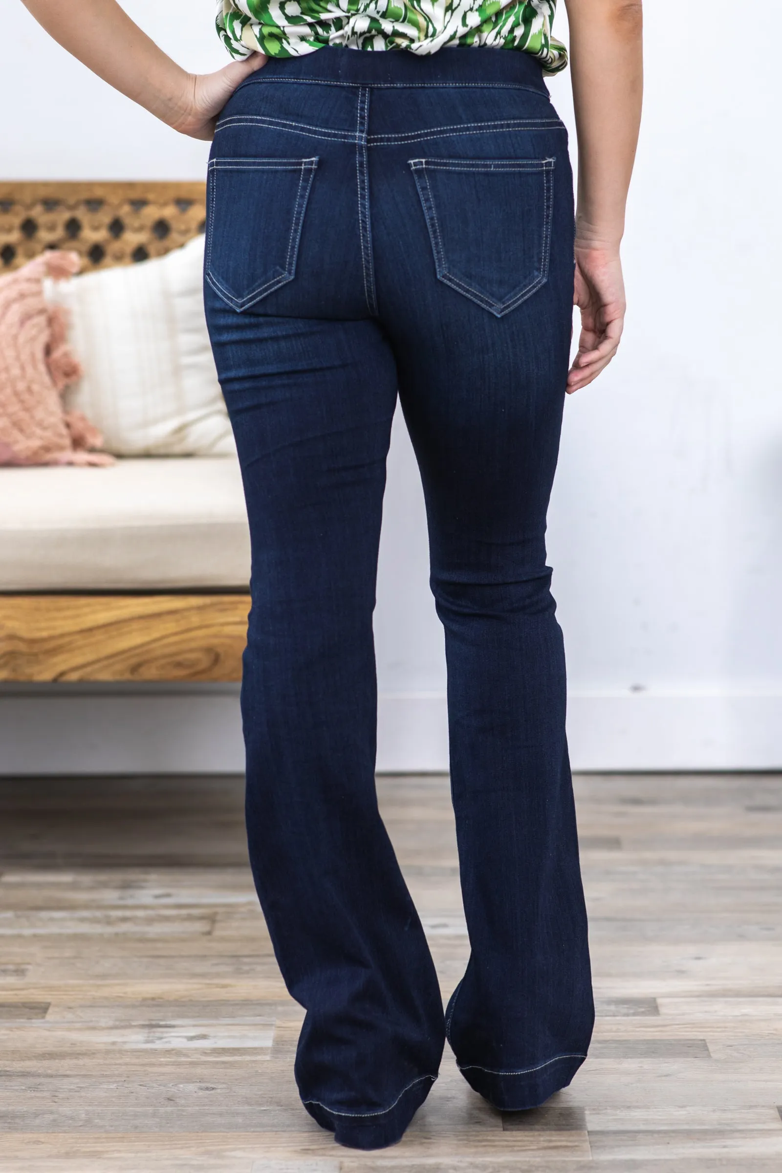 Cello Dark Wash Pull On Flare Jeans