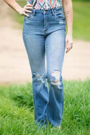 Cello High Rise Side Slit Flare Jeans