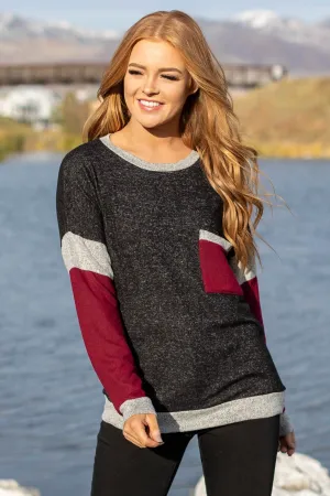 Charcoal and Burgundy Colorblock Top