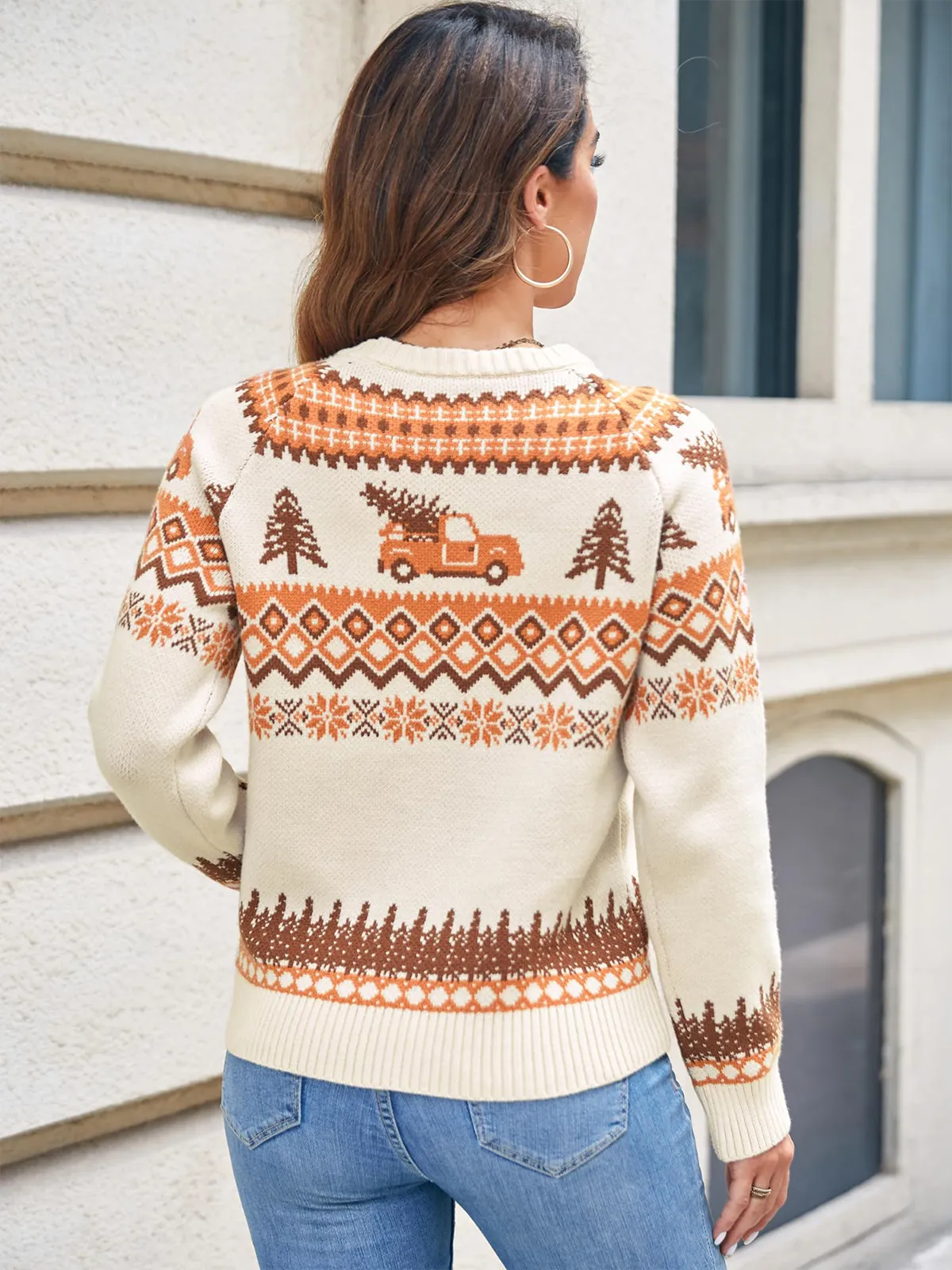 Christmas Snowflake Truck Pattern Pullover