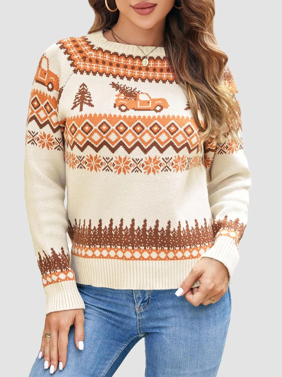 Christmas Snowflake Truck Pattern Pullover