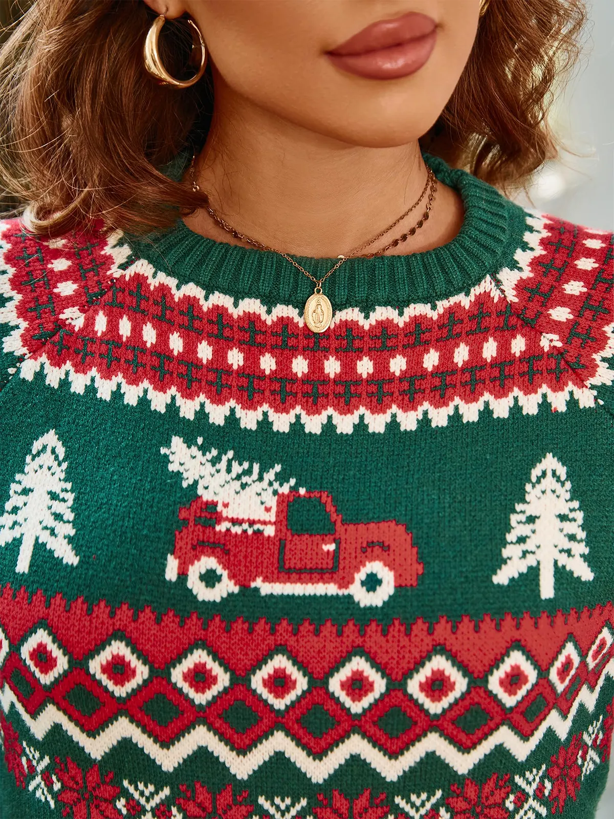 Christmas Snowflake Truck Pattern Pullover