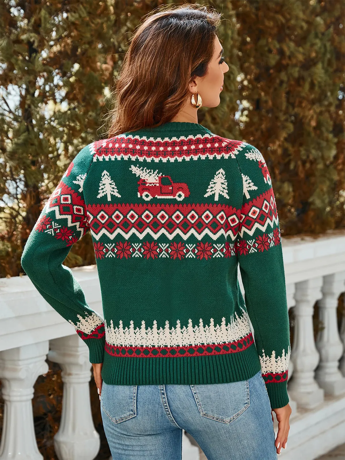 Christmas Snowflake Truck Pattern Pullover