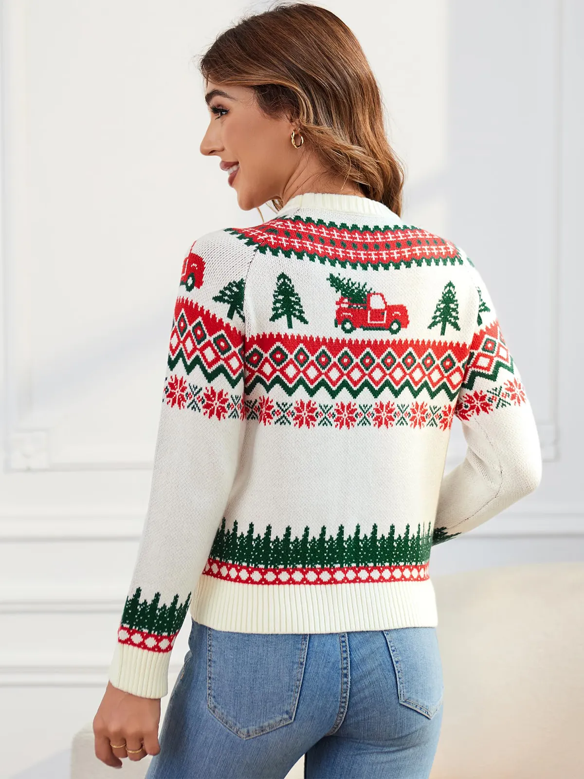 Christmas Snowflake Truck Pattern Pullover