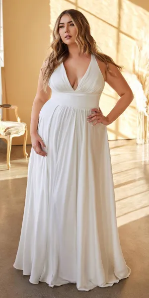 Cinderella Divine 7469WW Long Formal A-Line Satin Dress