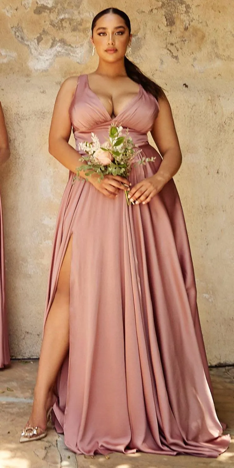 Cinderella Divine 7469WW Long Formal A-Line Satin Dress
