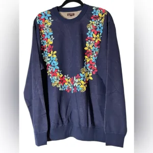 Clot Apparel Eguag flower lei sweater women’s pullover cotton crewneck navy‎ XL